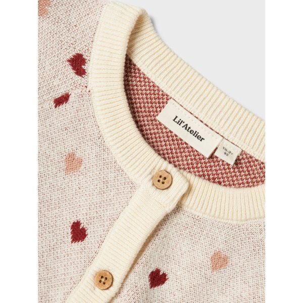 Lil Atelier Turtledove Saran Stickad Cardigan Heart Hot on Sale