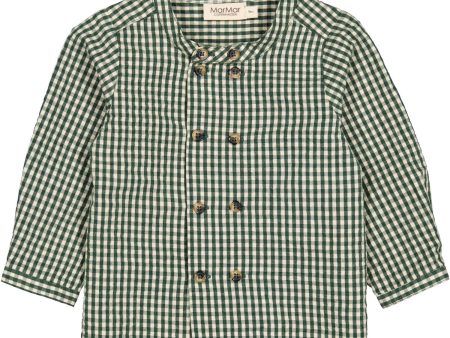 MarMar Cotton Seersucker Green Check Toke Skjorta For Discount