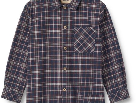 Wheat Navy Check Skjorta Oscar Online