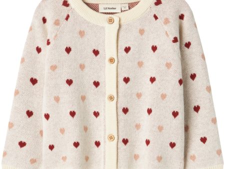 Lil Atelier Turtledove Saran Stickad Cardigan Heart Hot on Sale