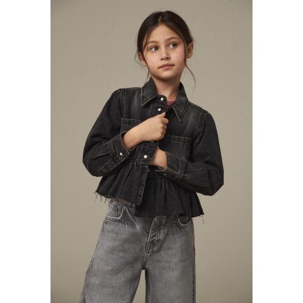 kids ONLY Washed Black Broadway Frill Denim Skjorta Red Akm For Cheap