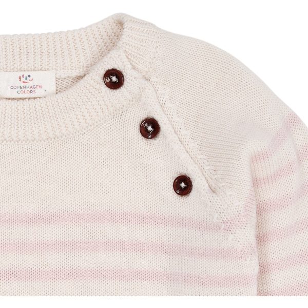 COPENHAGEN COLORS Cream Dusty Rose Stripe Merino Classic Striped Pullover Sale