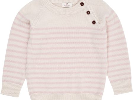 COPENHAGEN COLORS Cream Dusty Rose Stripe Merino Classic Striped Pullover Sale