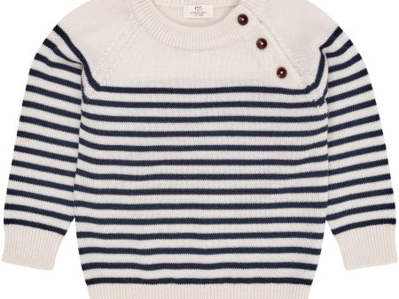 COPENHAGEN COLORS Cream Navy Stripe Merino Classic Striped Pullover on Sale