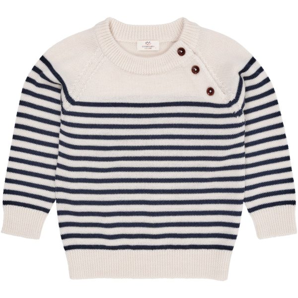 COPENHAGEN COLORS Cream Navy Stripe Merino Classic Striped Pullover on Sale