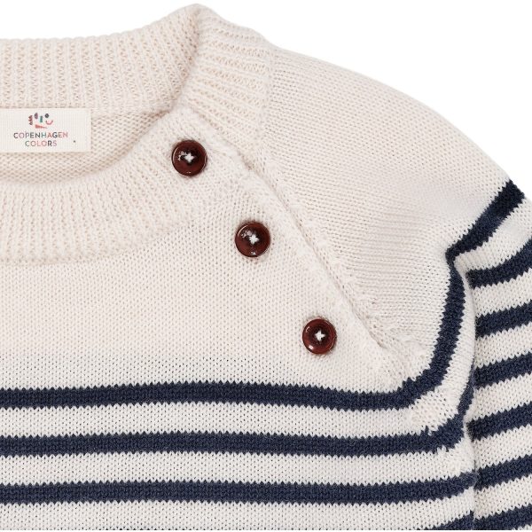 COPENHAGEN COLORS Cream Navy Stripe Merino Classic Striped Pullover on Sale